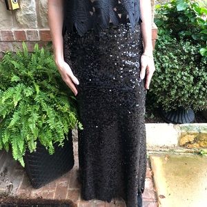 Calvin Klein Full Length Black Sequin Skirt NWT